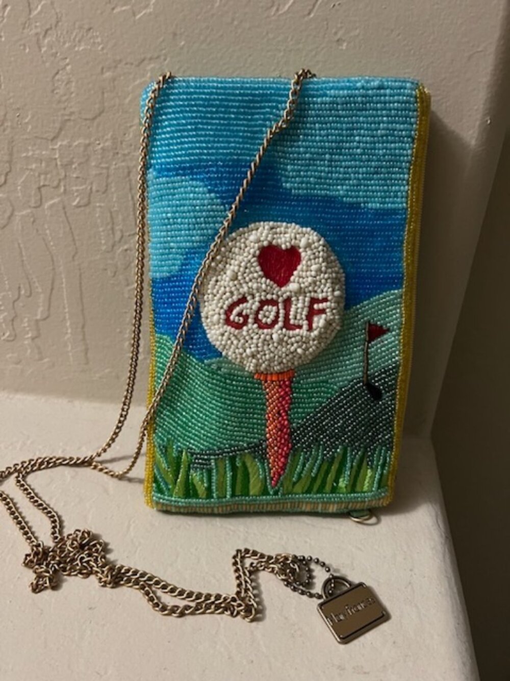 Mary Frances Crossbody Beaded Embroidered Golf Clutch Phone Bag Purse Art
